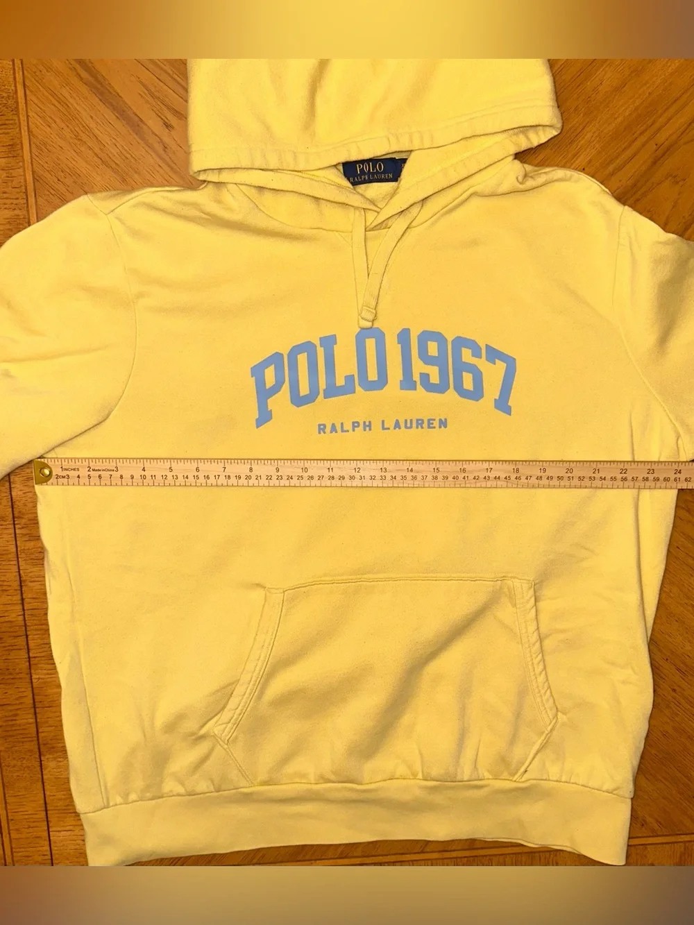 Polo Ralph Lauren Hoodie Mens Size XL Yellow 1967 Drawstring Cotton Blend